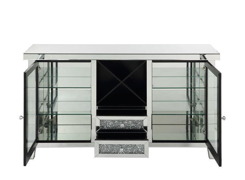 ACME Noralie Wine Cabinet w/LEDs, Mirrored & Faux Diamonds FredCo