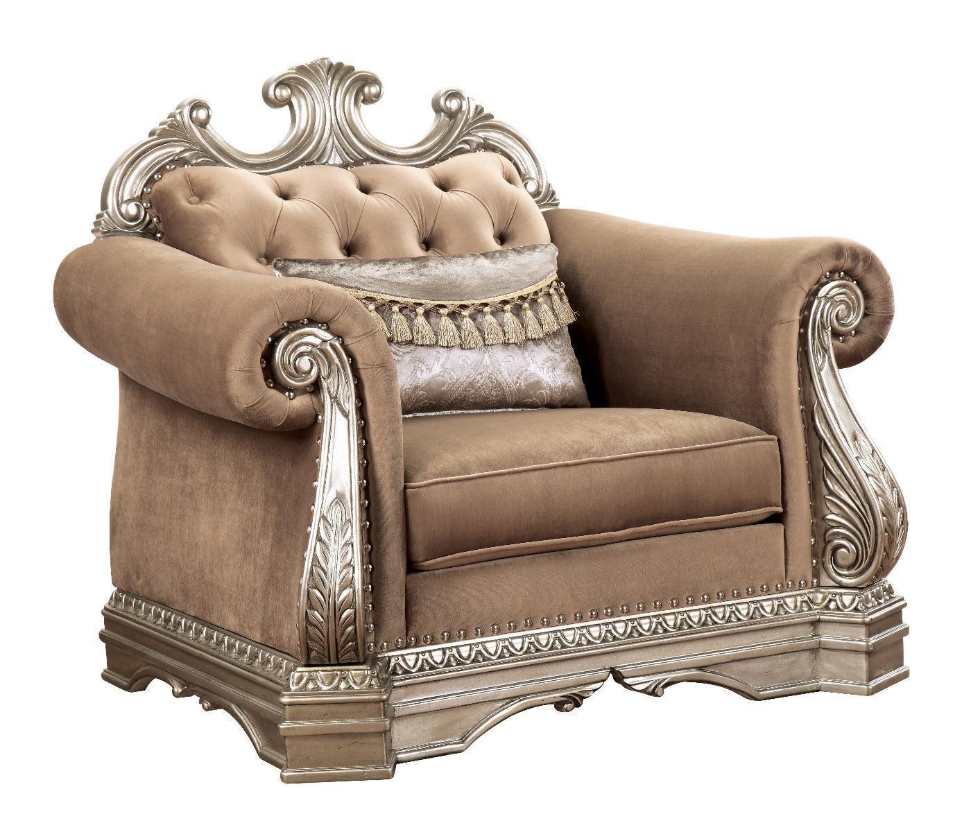 ACME Northville Chair w/1 Pillow, Velvet & Antique Silver FredCo