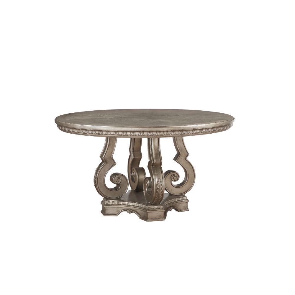 ACME Northville Dining Table w/Single Pedestal, Antique Silver FredCo