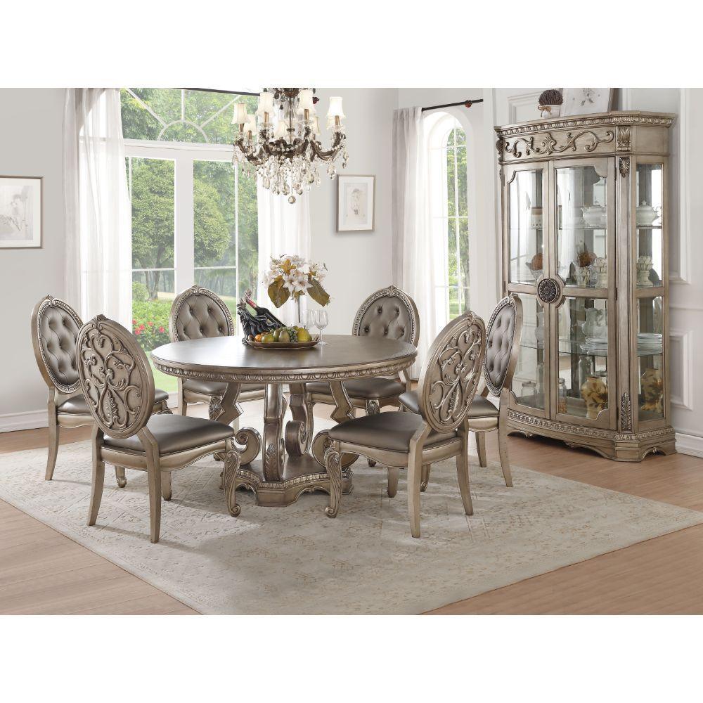 ACME Northville Dining Table w/Single Pedestal, Antique Silver FredCo
