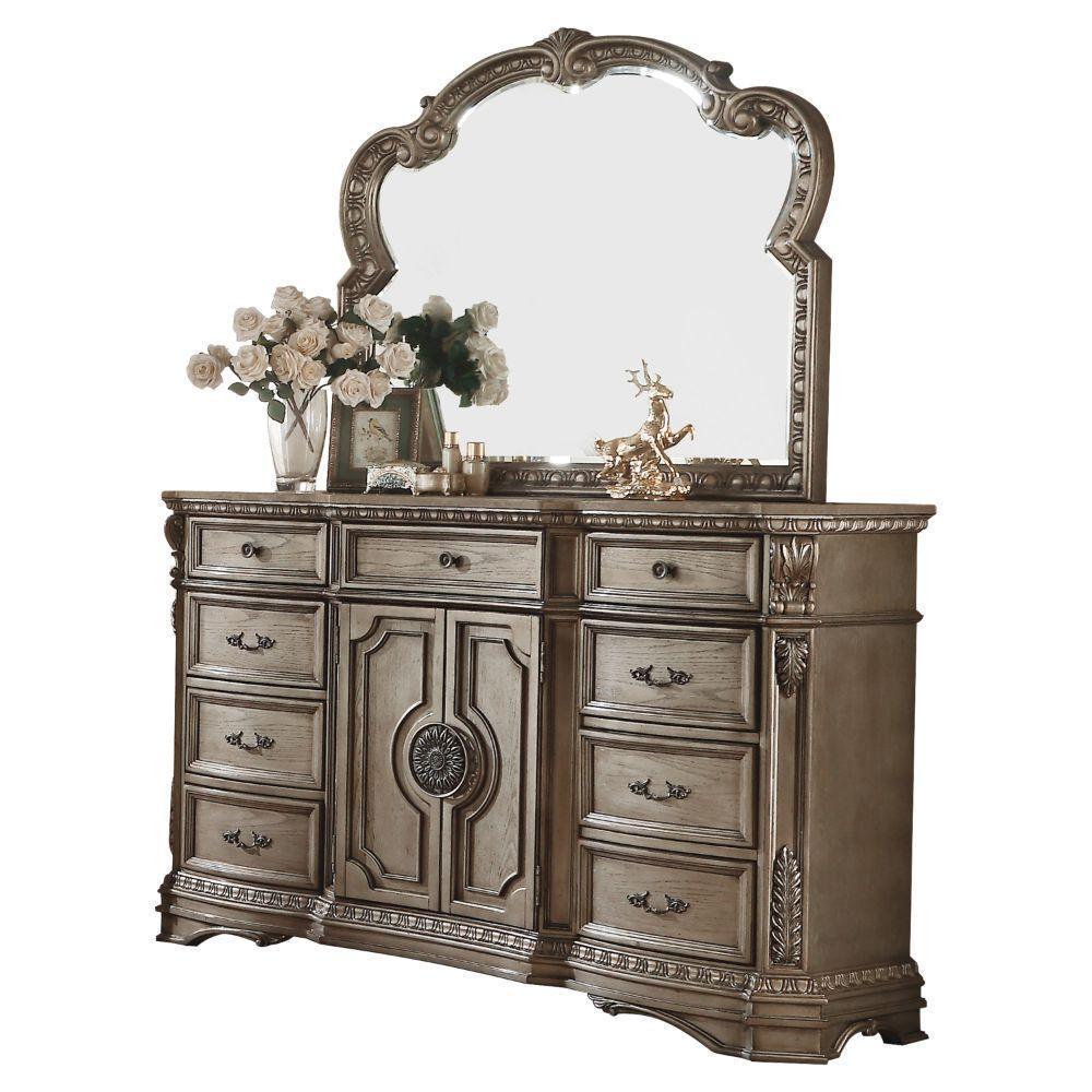 ACME Northville Dresser w/Wooden Top, Antique Silver FredCo