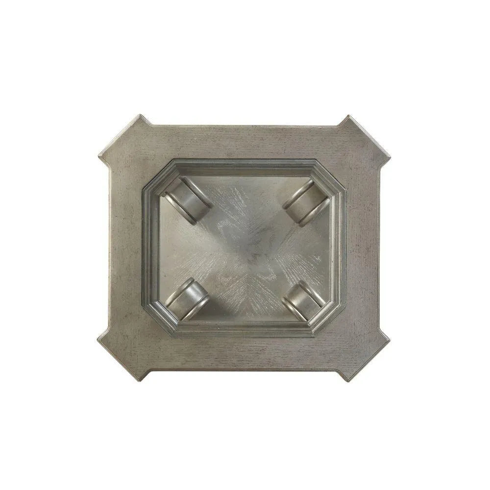 ACME Northville End Table, Antique Silver & Clear Glass FredCo
