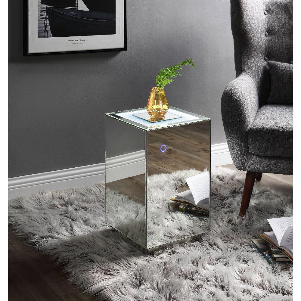 ACME Nyoka Accent Table w/LED, Mirrored & Faux Gems FredCo