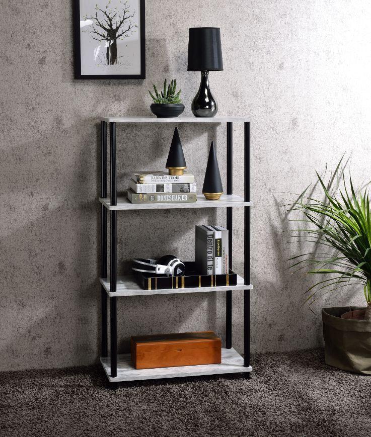 ACME Nypho Bookshelf, Antique White & Black Finish FredCo