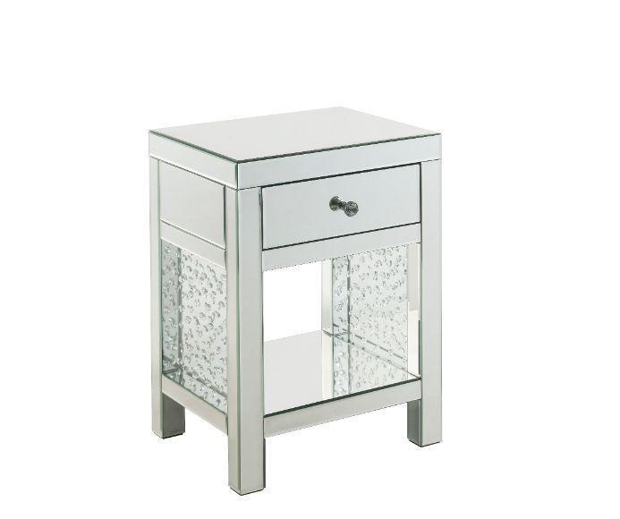 ACME Nysa Accent Table, Mirrored & Faux Crystals Inlay FredCo