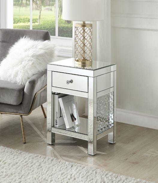 ACME Nysa Accent Table, Mirrored & Faux Crystals Inlay FredCo