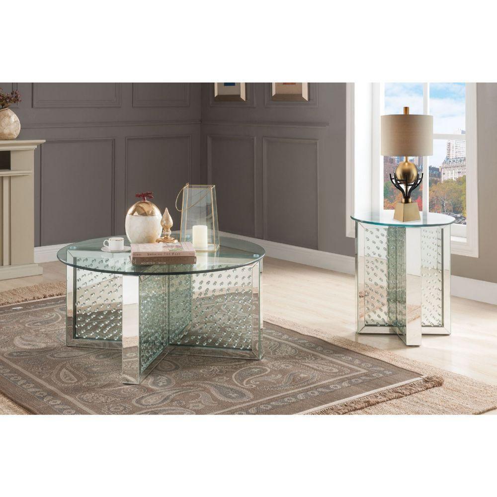 ACME Nysa Coffee Table, Mirrored & Faux Crystal FredCo