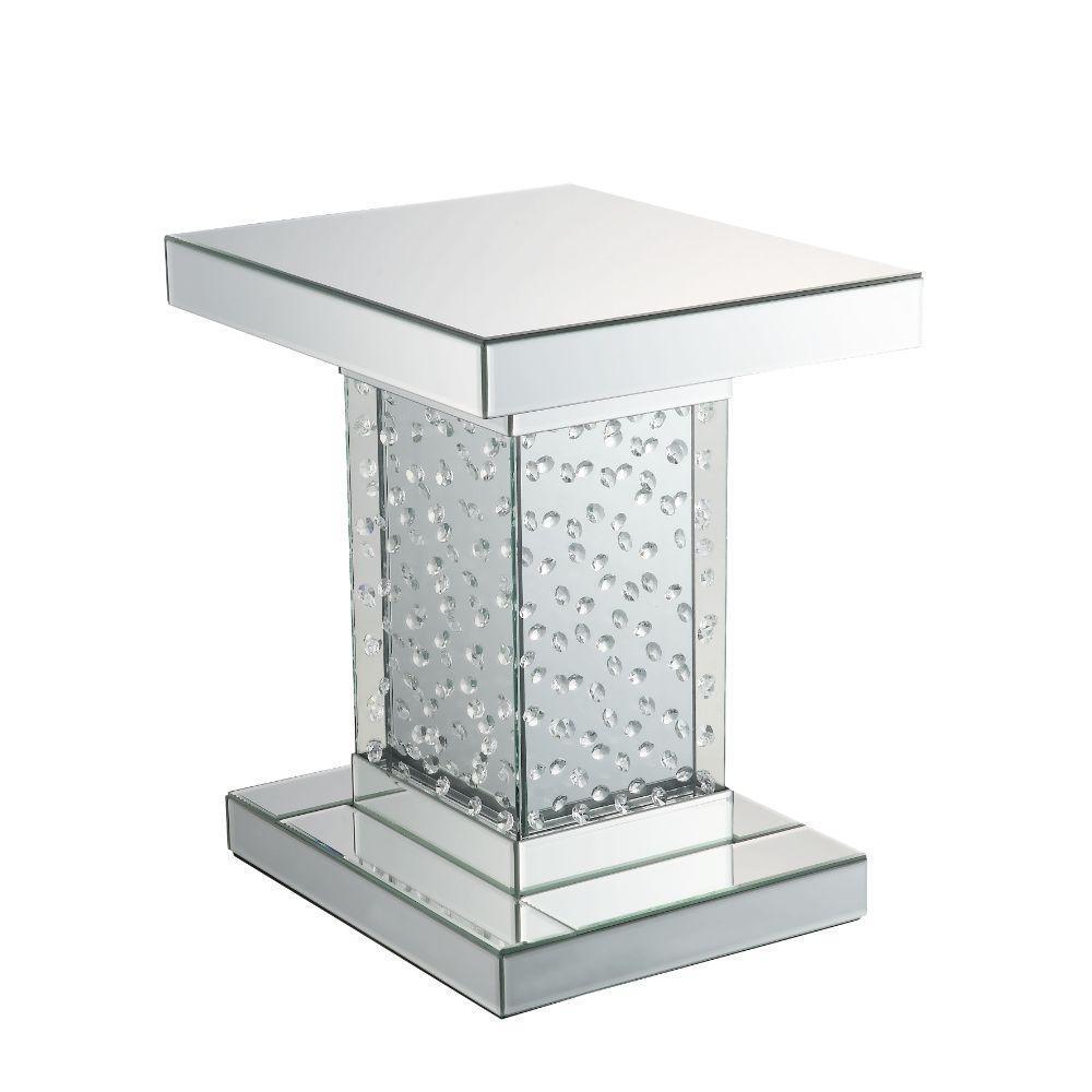ACME Nysa End Table, Mirrored & Faux Crystals FredCo