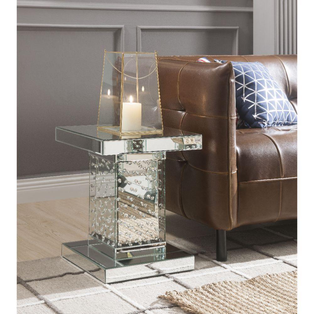 ACME Nysa End Table, Mirrored & Faux Crystals FredCo