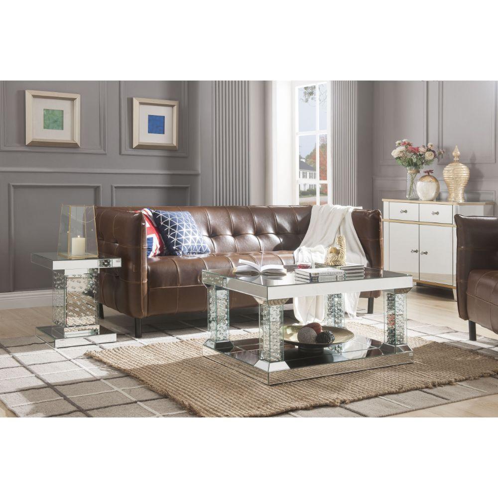 ACME Nysa End Table, Mirrored & Faux Crystals FredCo