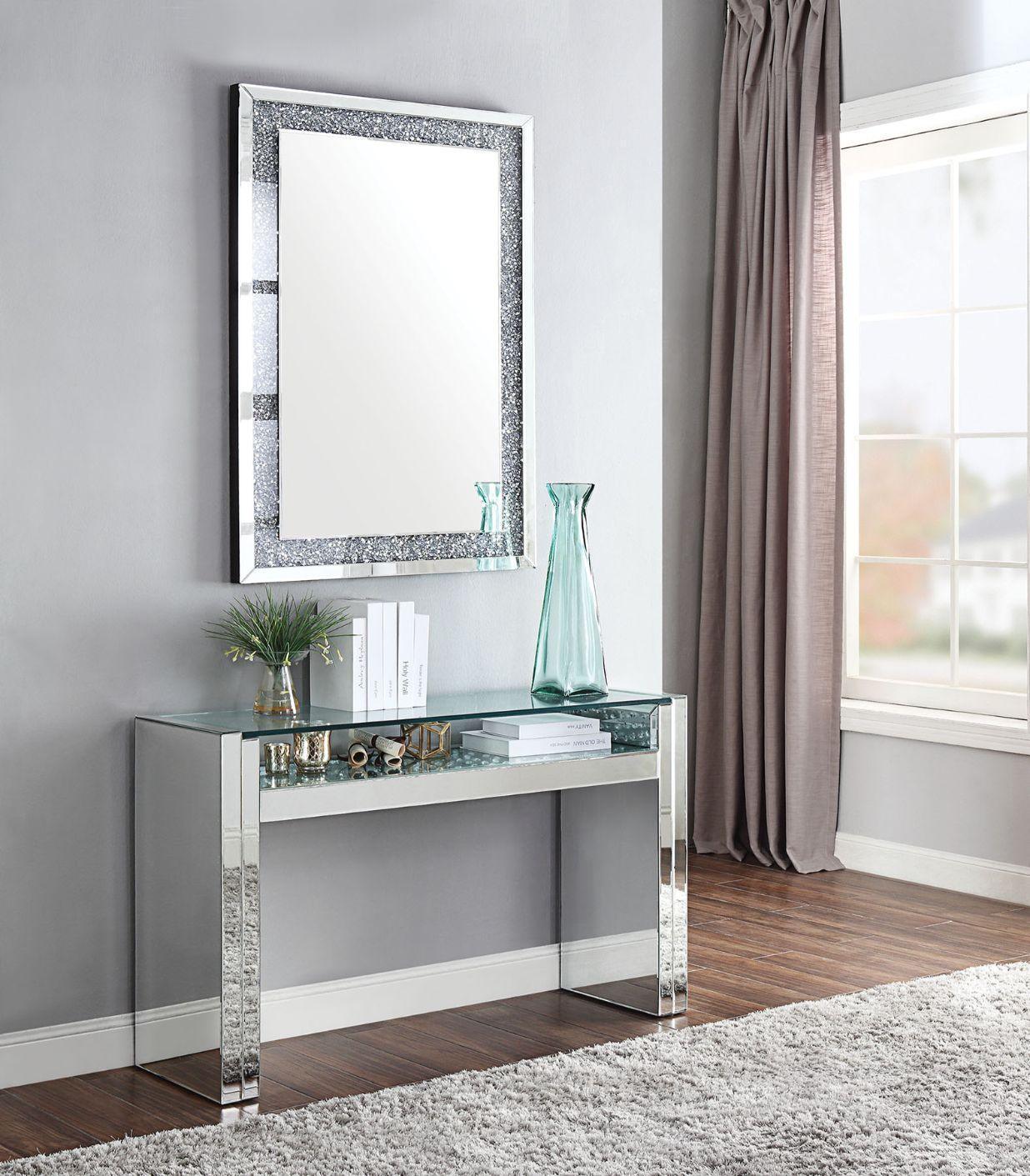 ACME Nysa Sofa Table, Mirrored & Faux Crystals FredCo