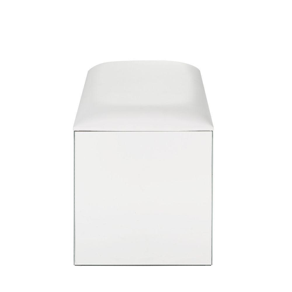 ACME Nysa Vanity Stool, Ivory PU, Mirrored & Faux Crystals FredCo