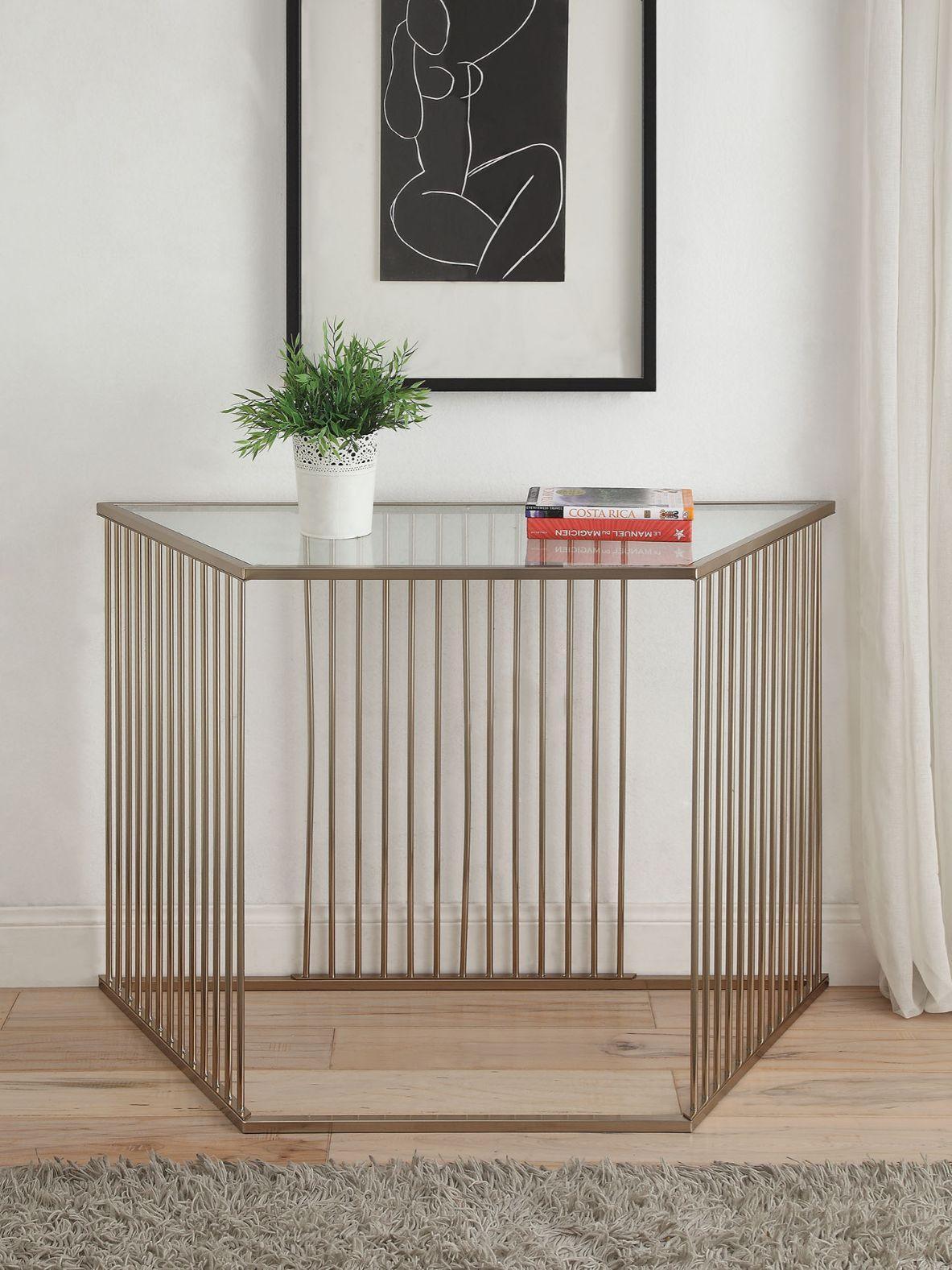 ACME Oaklie Sofa Table, Champagne & Clear Glass 81244 FredCo