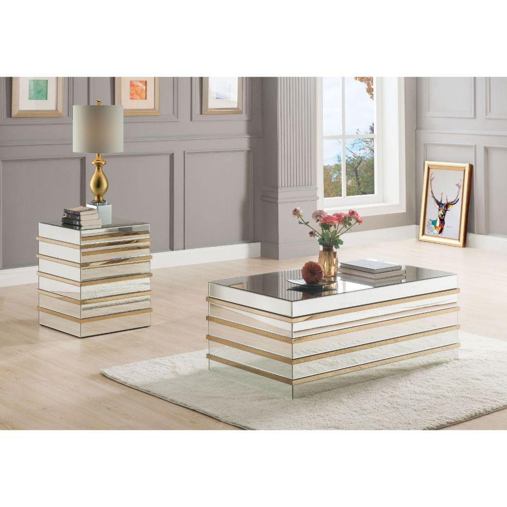ACME Osma Coffee Table, Mirrored & Gold FredCo