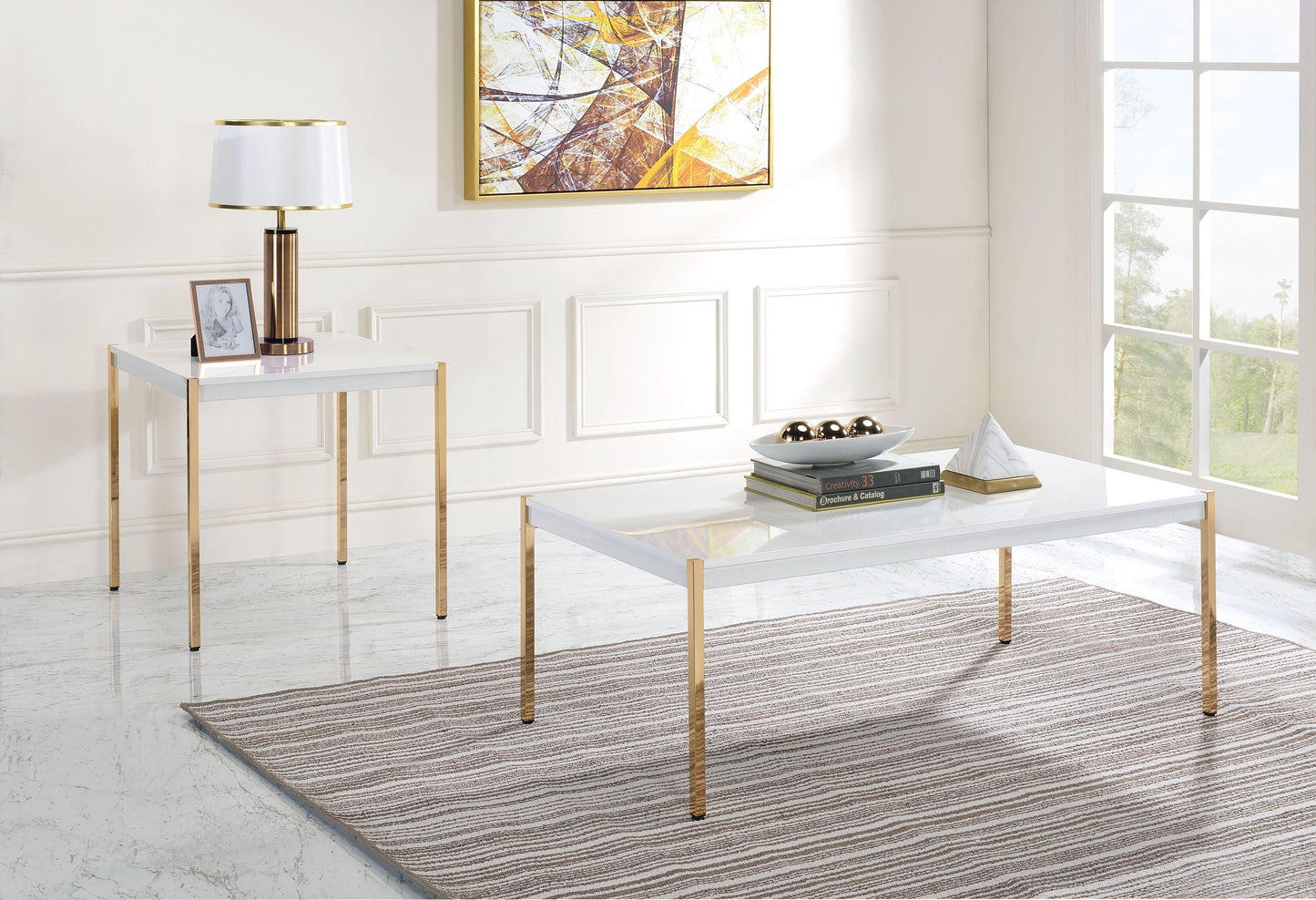 ACME Otrac Coffee Table, White & Gold Finish FredCo
