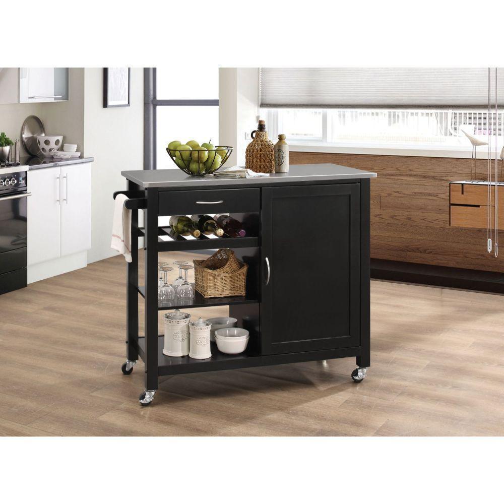 ACME Ottawa Kitchen Cart, Stainless Steel & Black FredCo