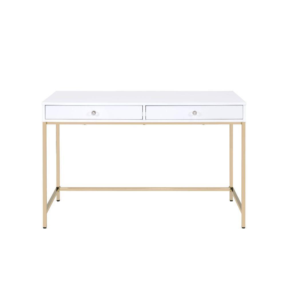 ACME Ottey Desk, White High Gloss & Gold FredCo