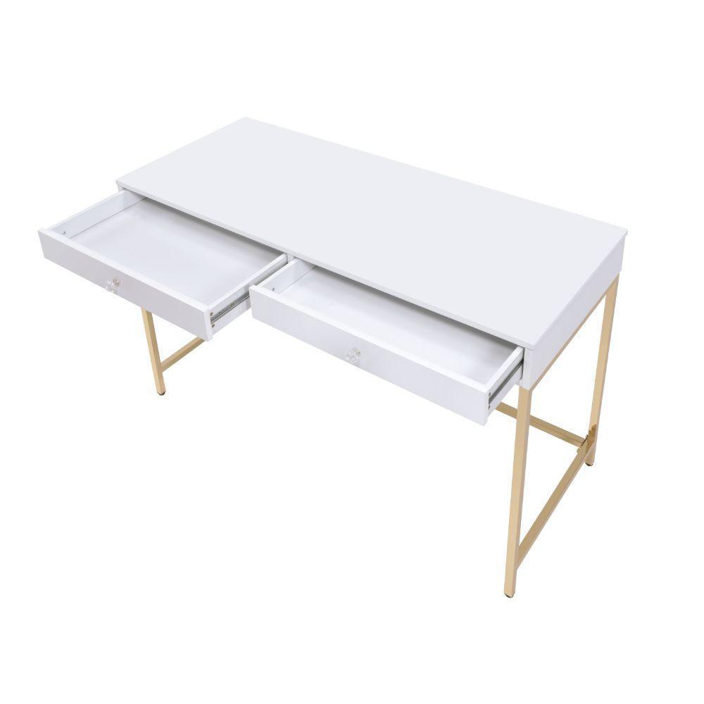 ACME Ottey Desk, White High Gloss & Gold FredCo