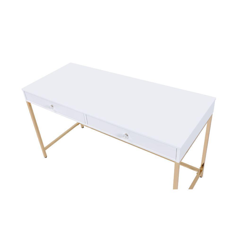 ACME Ottey Desk, White High Gloss & Gold FredCo