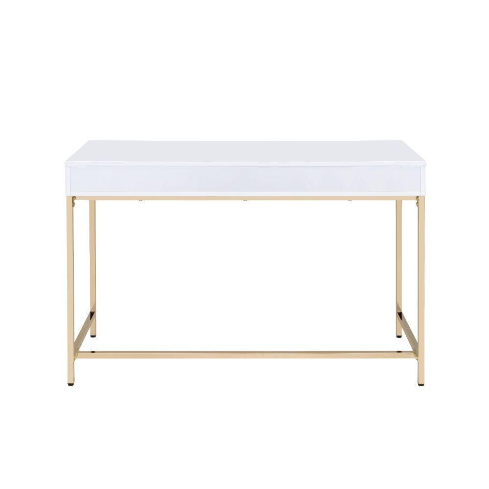 ACME Ottey Desk, White High Gloss & Gold FredCo