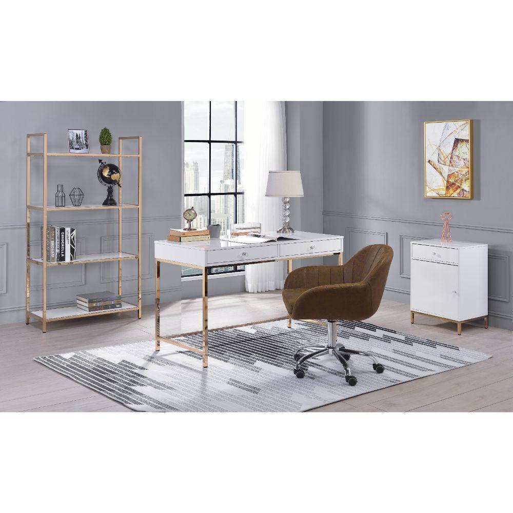 ACME Ottey Desk, White High Gloss & Gold FredCo