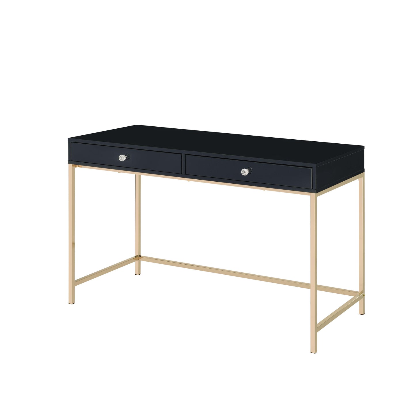 ACME Ottey Writing Desk, Black High Gloss & Gold Finish FredCo