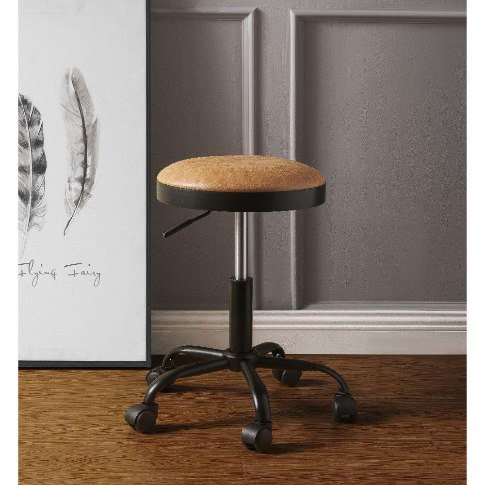 ACME Ouray Adjustable Stool w/Swivel (Set-2), Vintage Caramel PU & Black FredCo