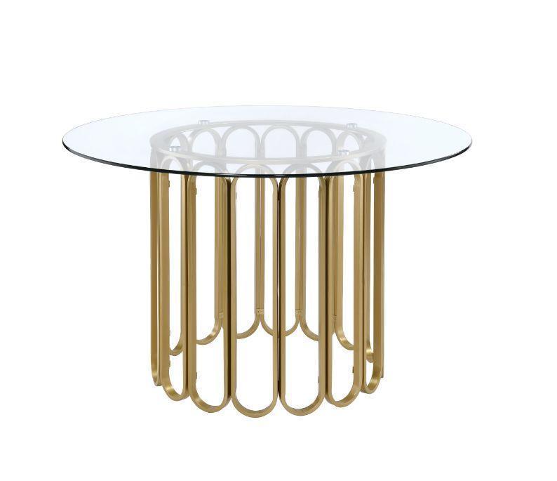 ACME Pacheco Dining Table, Clear Glass Top & Gold Finish FredCo