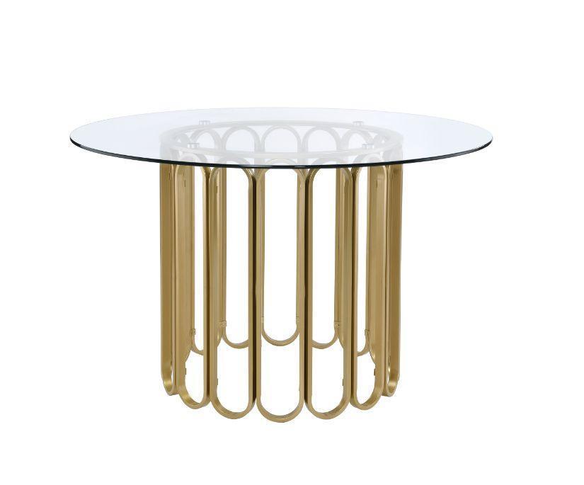 ACME Pacheco Dining Table, Clear Glass Top & Gold Finish FredCo