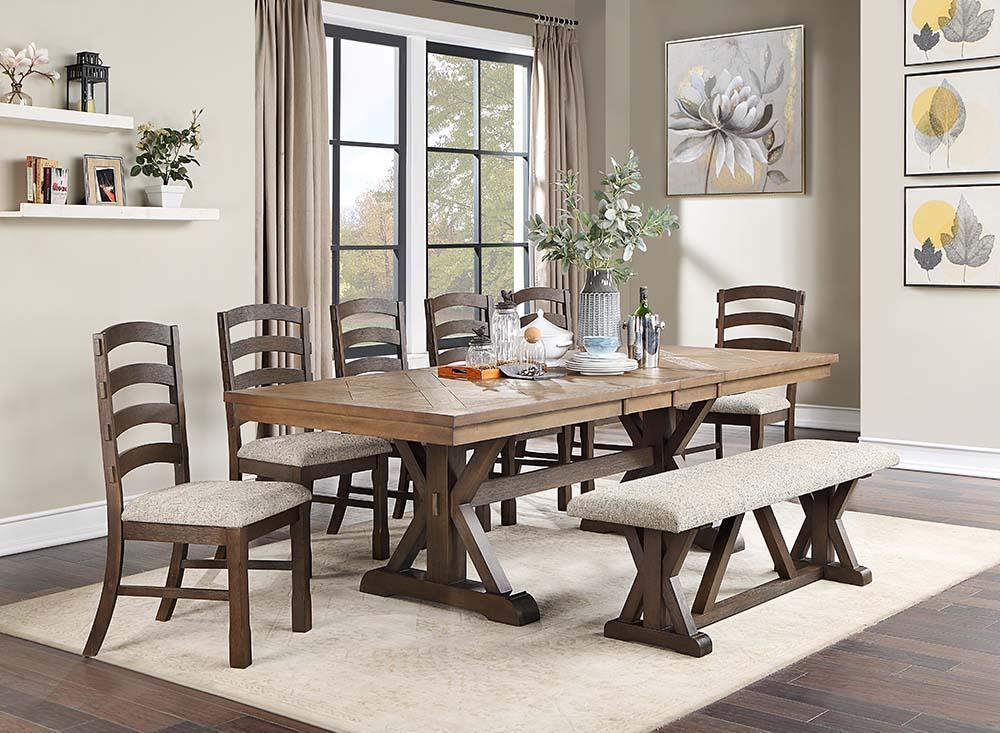 ACME Pascaline Dining Table, Gray Fabric, Rustic Brown & Oak Finish FredCo