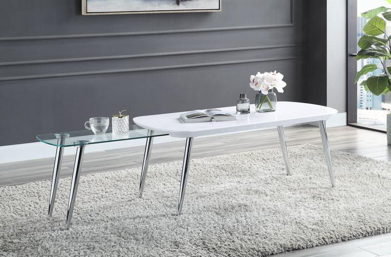 ACME Patina Coffee Table, White & Chrome Finish FredCo