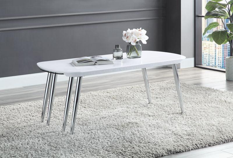 ACME Patina Coffee Table, White & Chrome Finish FredCo