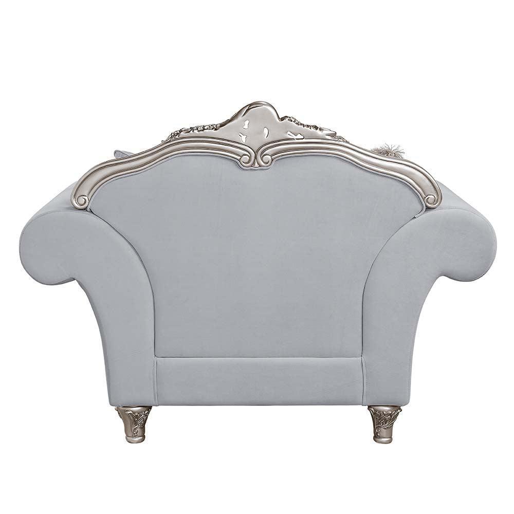 ACME Pelumi Chair w/3 Pillows, Light Gray Linen & Platinum Finish FredCo