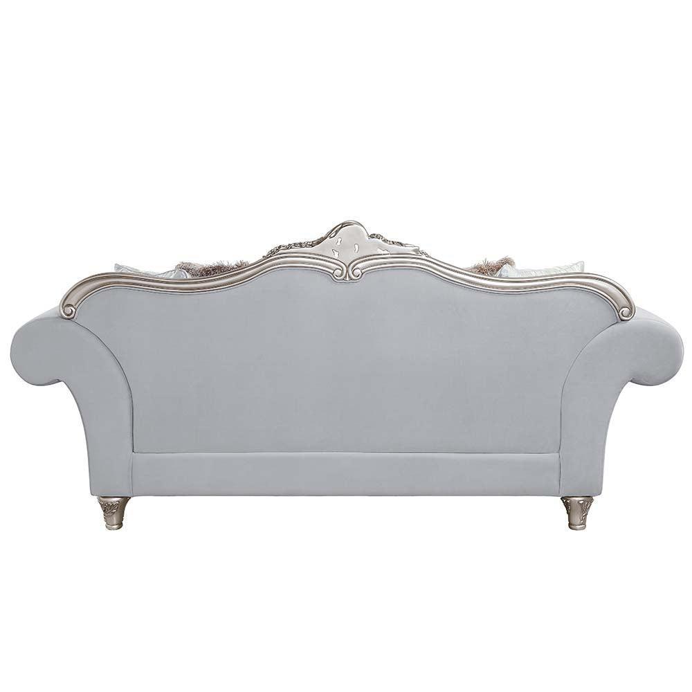ACME Pelumi Sofa w/8 Pillows, Light Gray Linen & Platinum Finish FredCo