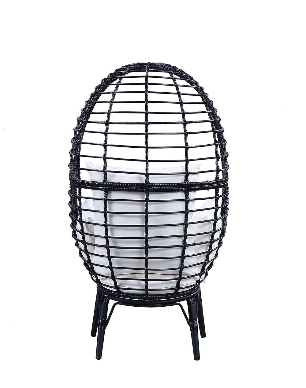 ACME Penelope Patio Lounge Chair, Light Gray Fabric & Black Finish FredCo