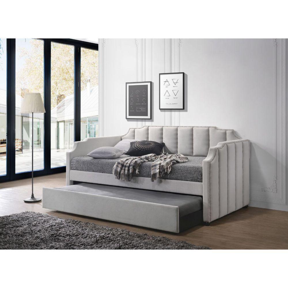 ACME Peridot Daybed & Trundle (Twin Size), Dove Gray Velvet FredCo