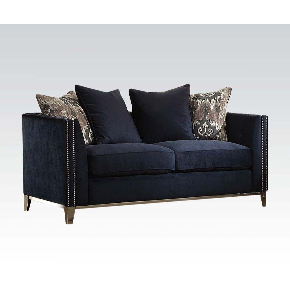 ACME Phaedra Loveseat w/4 Pillows, Blue Fabric FredCo