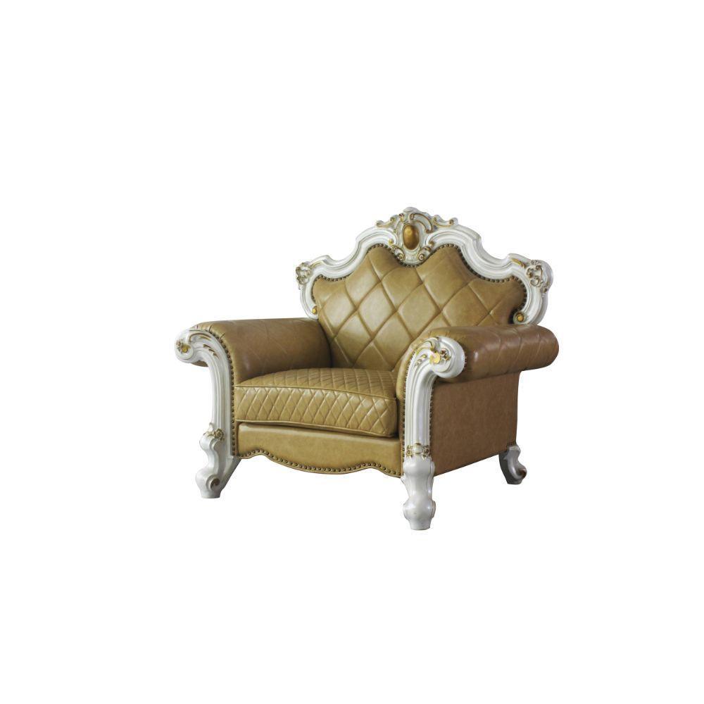 ACME Picardy Chair w/1 Pillow, Antique Pearl & Butterscotch PU FredCo