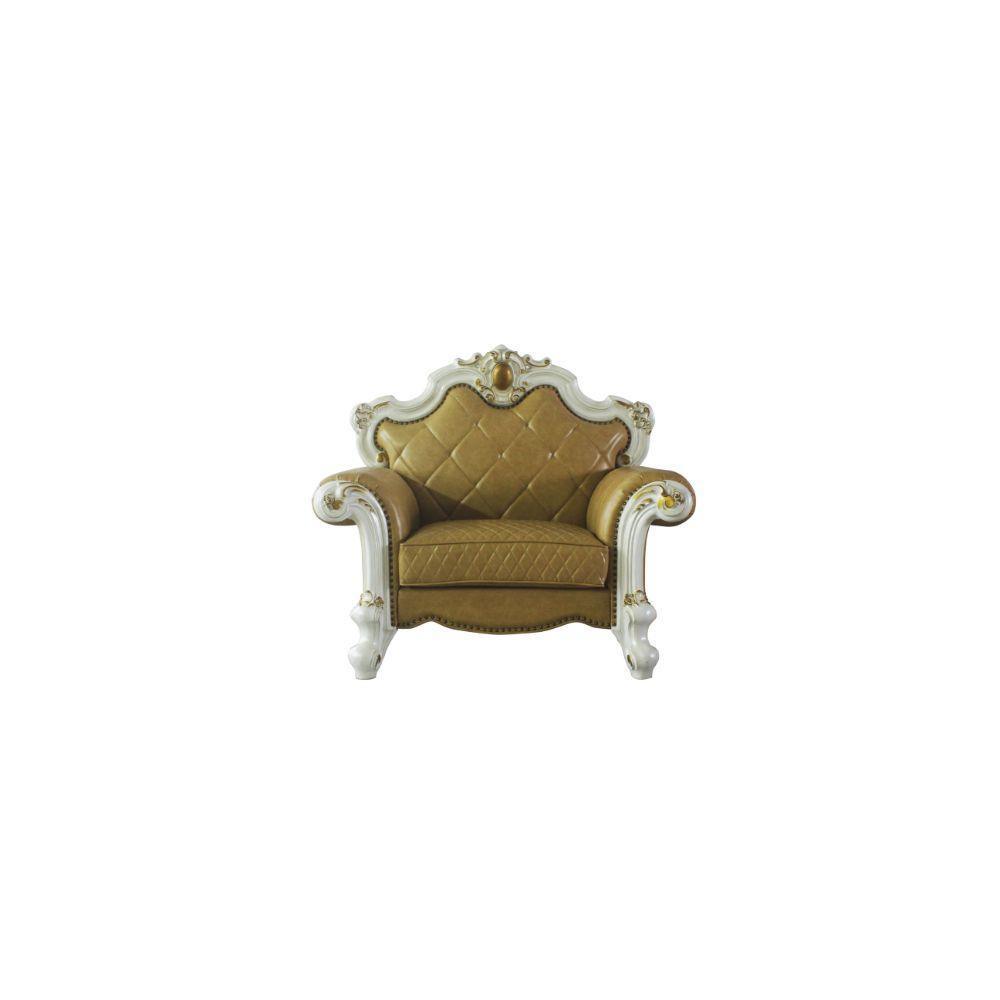 ACME Picardy Chair w/1 Pillow, Antique Pearl & Butterscotch PU FredCo