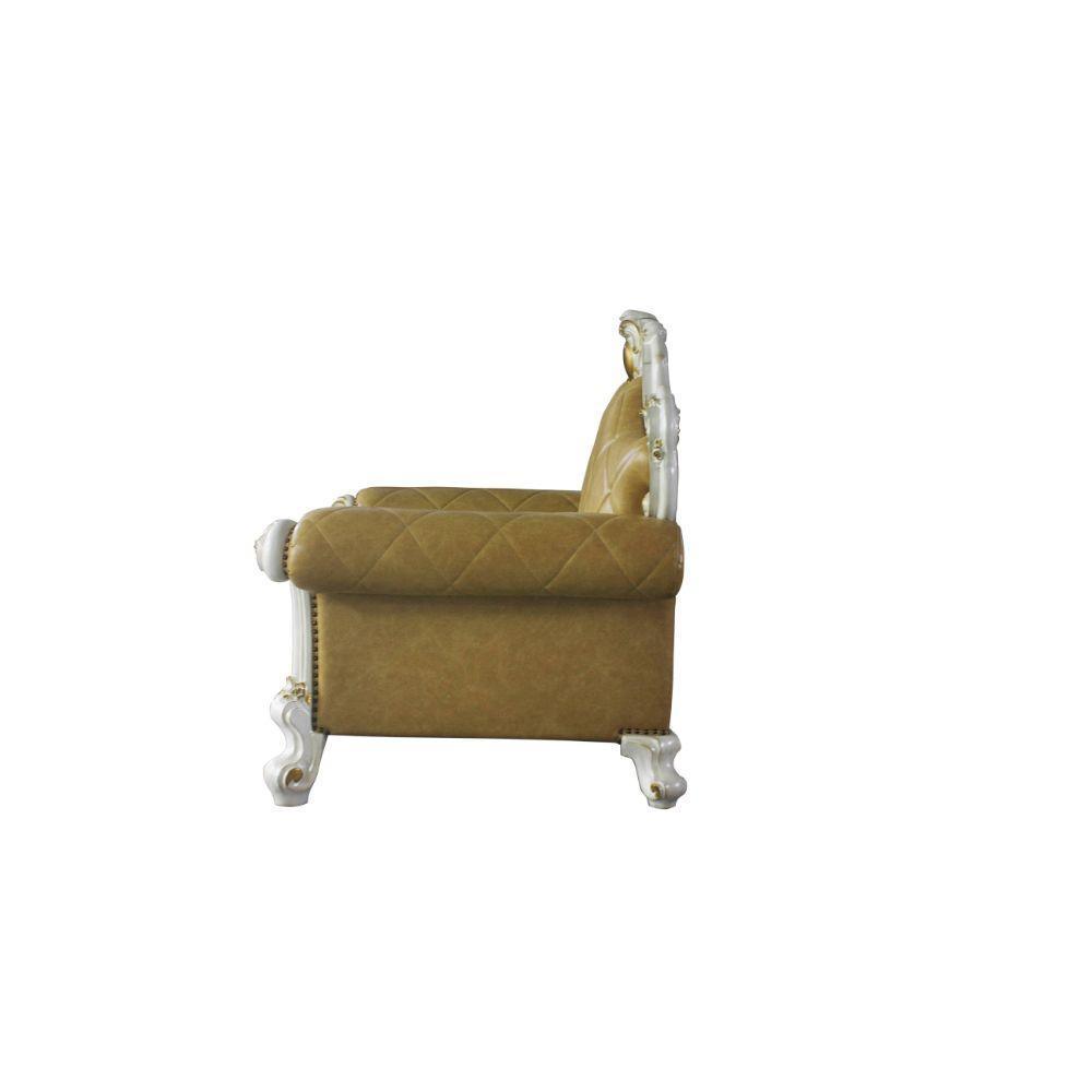ACME Picardy Chair w/1 Pillow, Antique Pearl & Butterscotch PU FredCo