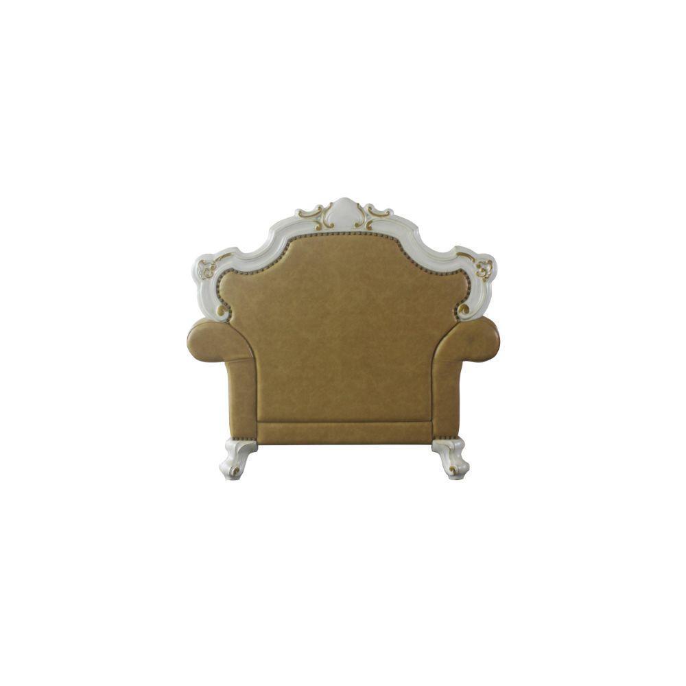 ACME Picardy Chair w/1 Pillow, Antique Pearl & Butterscotch PU FredCo
