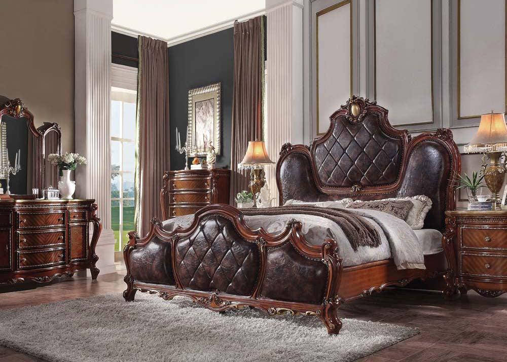 ACME Picardy Eastern King Bed, PU & Honey Oak FredCo
