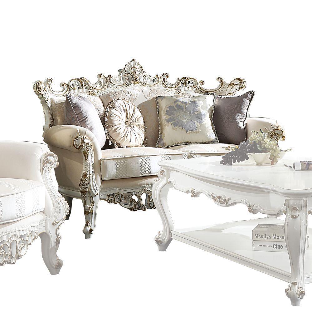 ACME Picardy II Loveseat w/4 Pillows, Fabric & Antique Pearl FredCo
