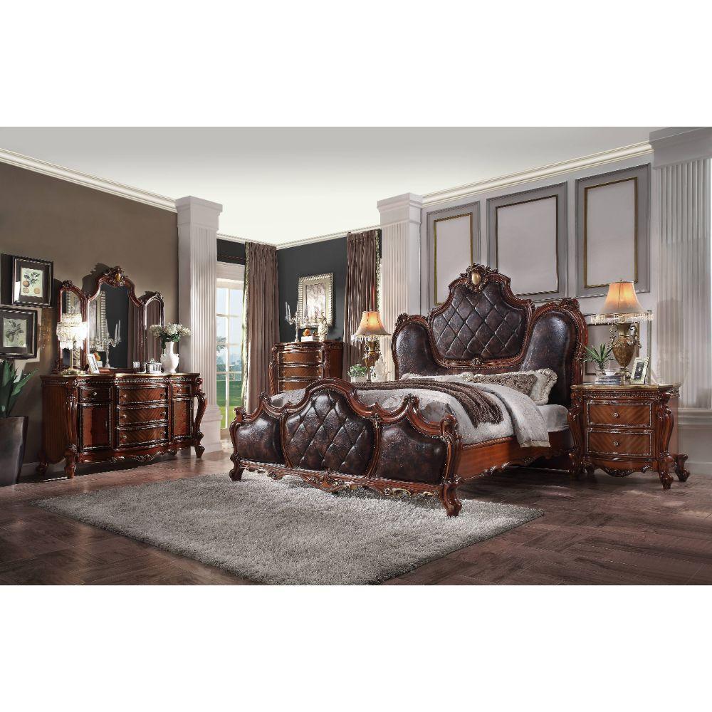 ACME Picardy Queen Bed, PU & Honey Oak FredCo