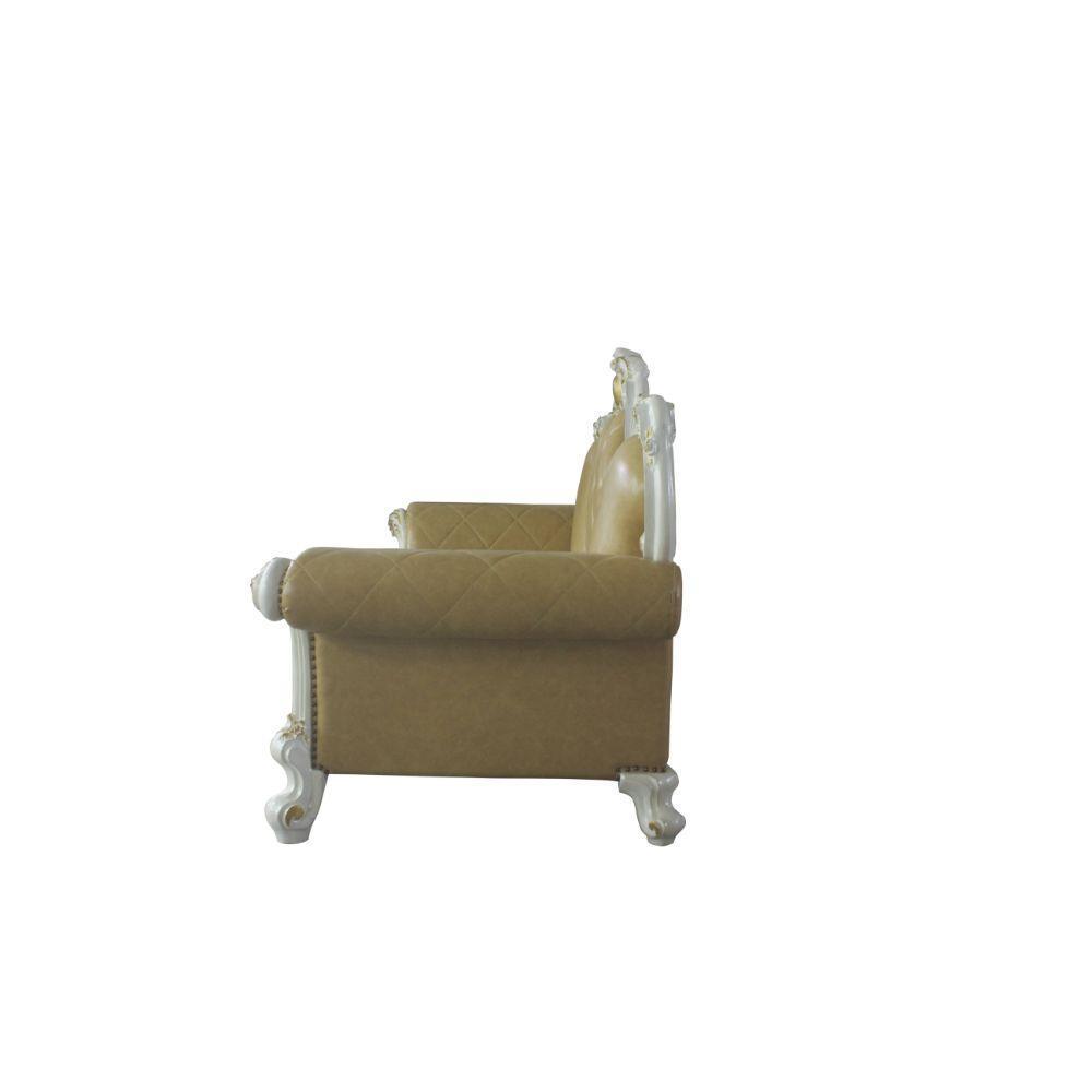 ACME Picardy Sofa w/5 Pillows, Antique Pearl & Butterscotch PU FredCo