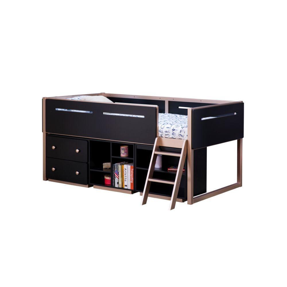 ACME Prescott Bookshelf (2 Compartments), Black & Rose-Gold FredCo