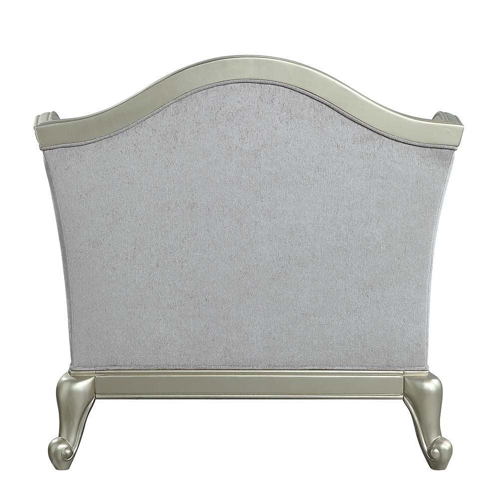 ACME Qunsia Chair w/2 Pillows, Light Gray Linen & Champagne Finish FredCo
