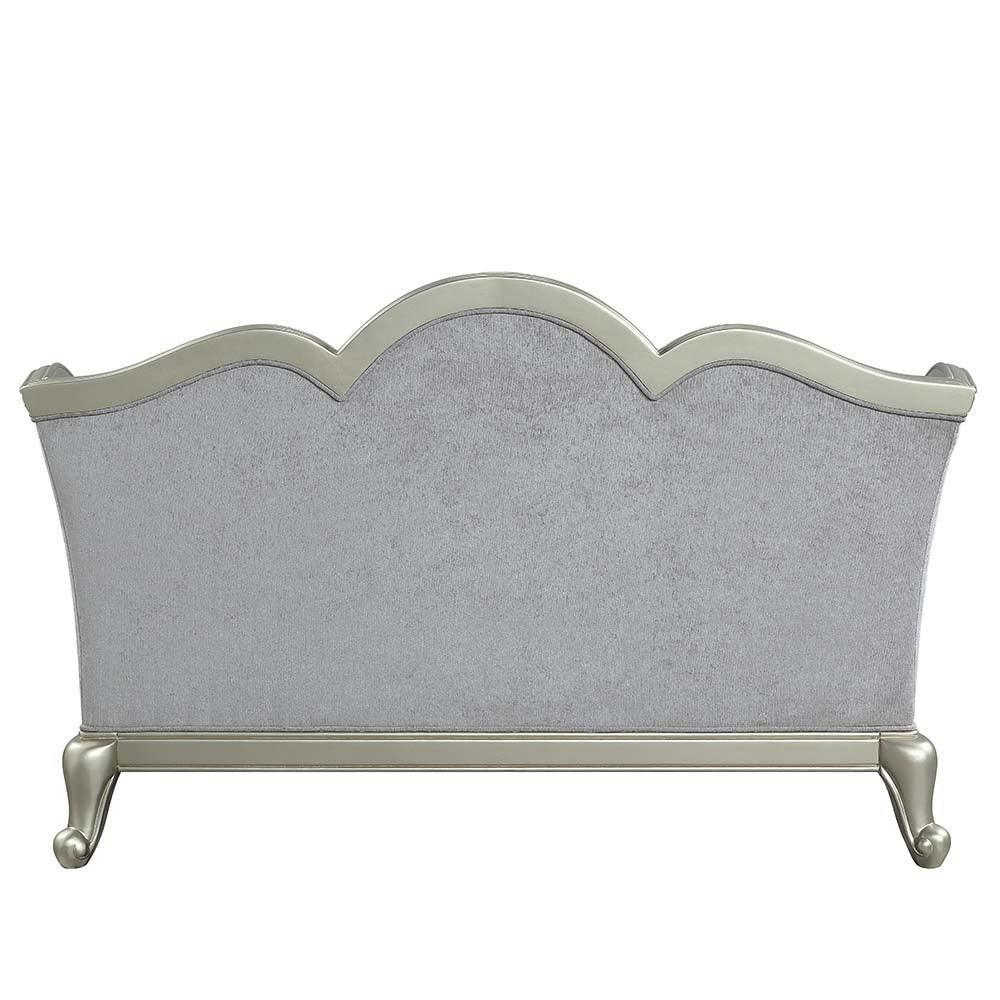 ACME Qunsia Loveseat w/4 Pillows, Light Gray Linen & Champagne Finish FredCo