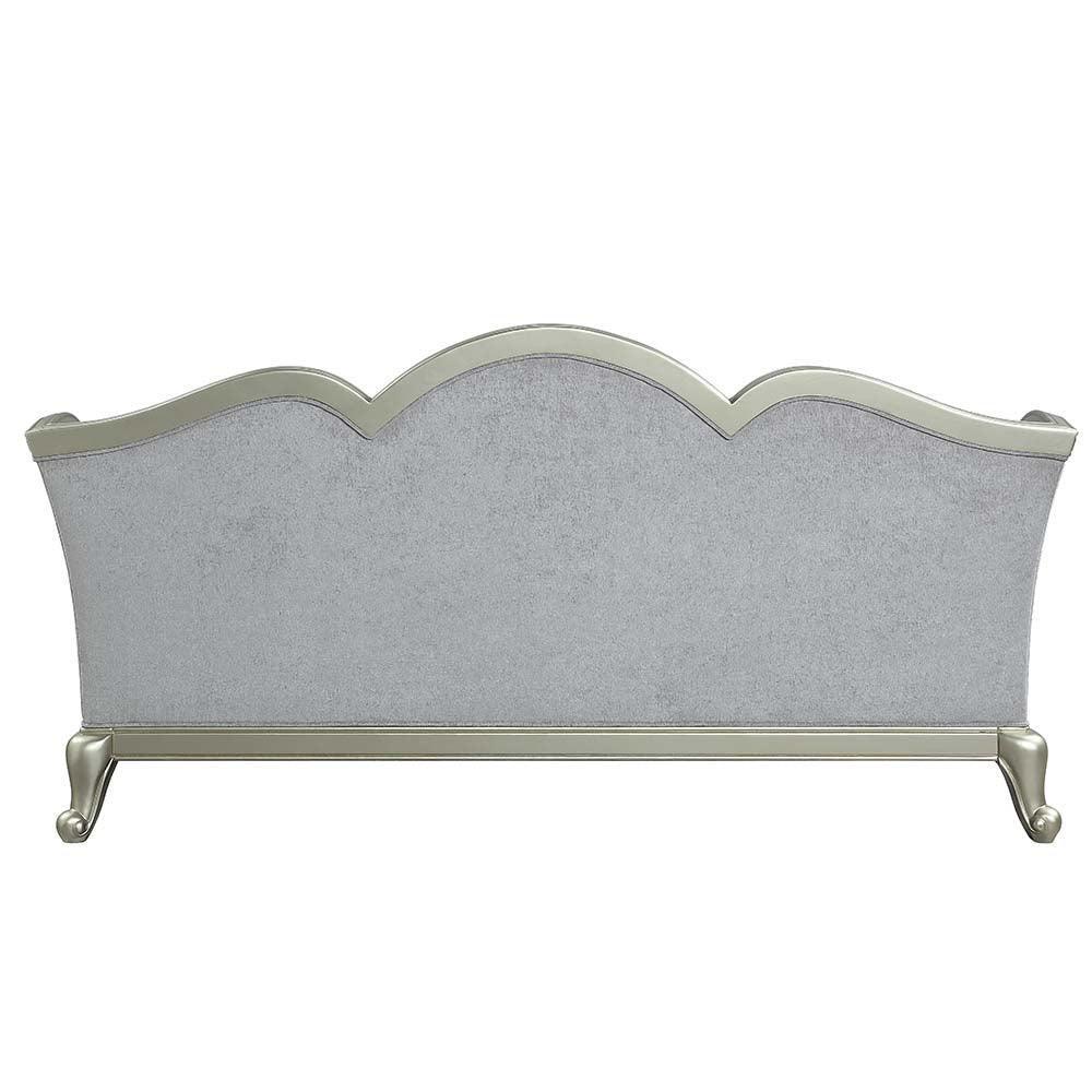 ACME Qunsia Sofa w/5 Pillows, Light Gray Linen & Champagne Finish FredCo