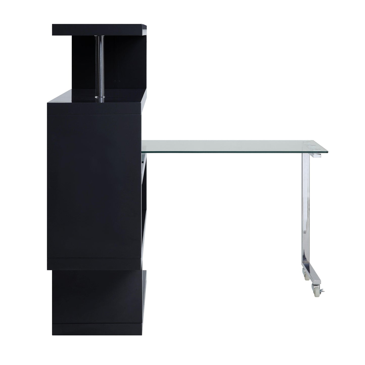 ACME Raceloma Writing Desk w/Shelf, Clear Glass, Chrome & Black High Gloss Finish FredCo